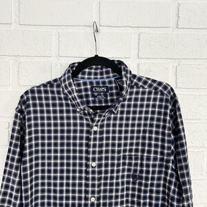 Chaps Easy Care Twill Stretch Mens XL Button Up Long Sleeve Blue Plaid Check